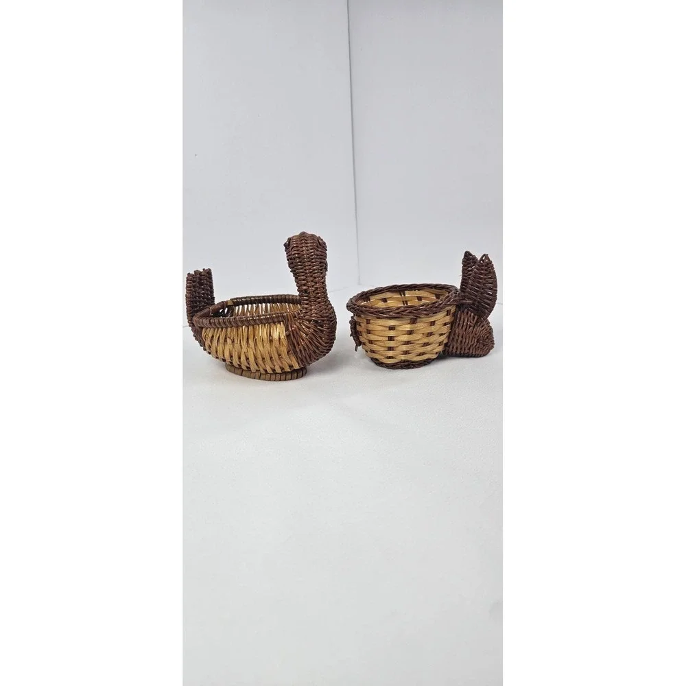 Vintage Wicker‎ Bunny & Duck Mini Baskets Set Easter Farmhouse Decor